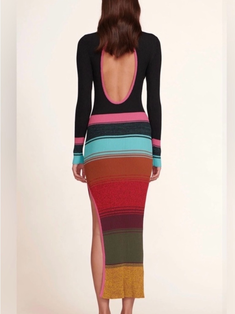 Ribbed Open-Back Multi-Color Stripe Maxi Dress